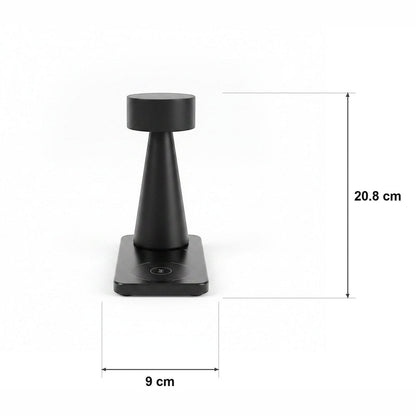 Mini cylindrisk touch-bordlampe – 4 farger, Enkel lading – målskisse Ø 9 cm × H 20.8 cm