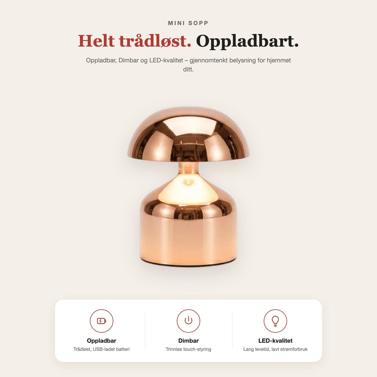 Mini Sopp-touch-bordlampe i metall – funksjoner og fordeler