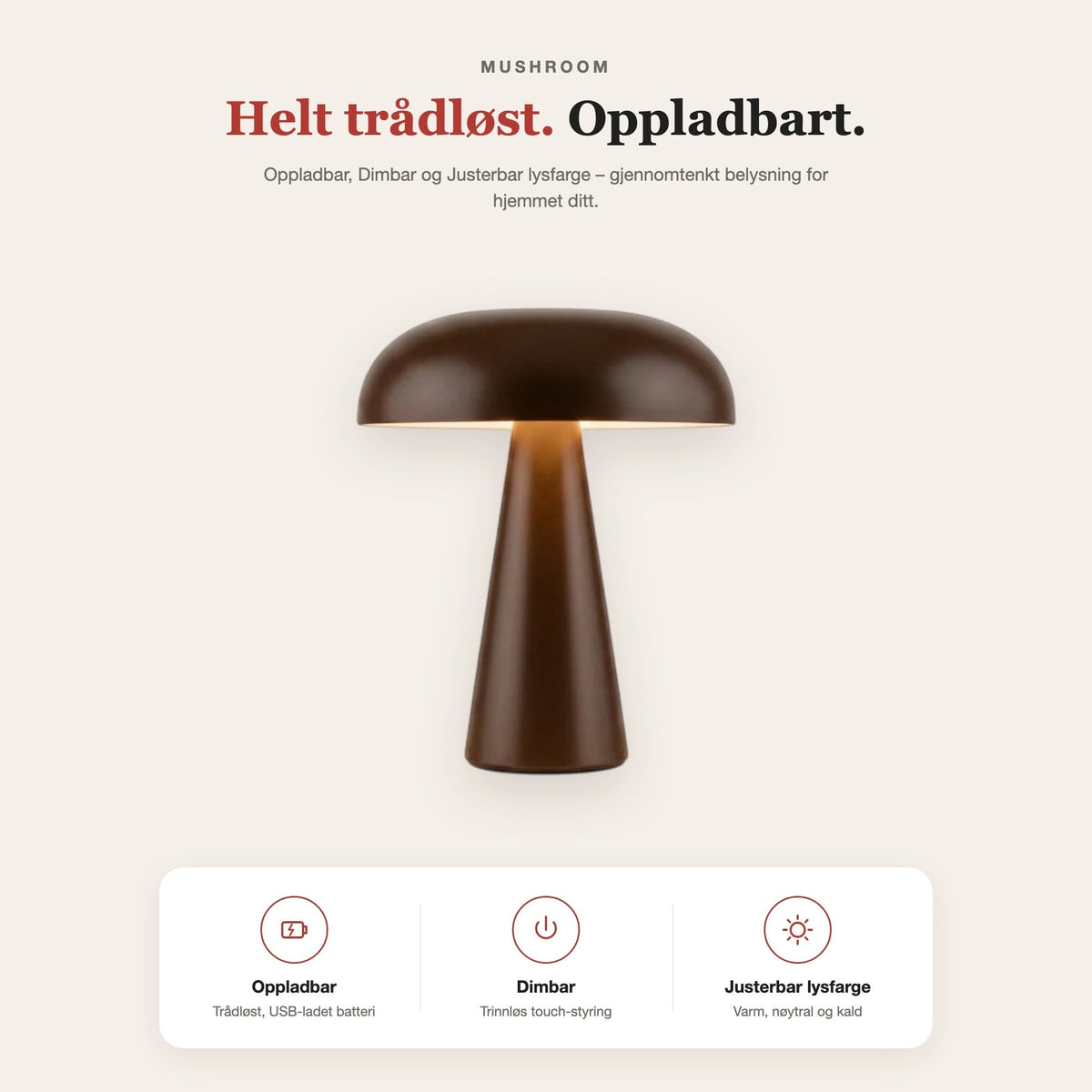 Mushroom-bordlampe i metall – funksjoner og fordeler