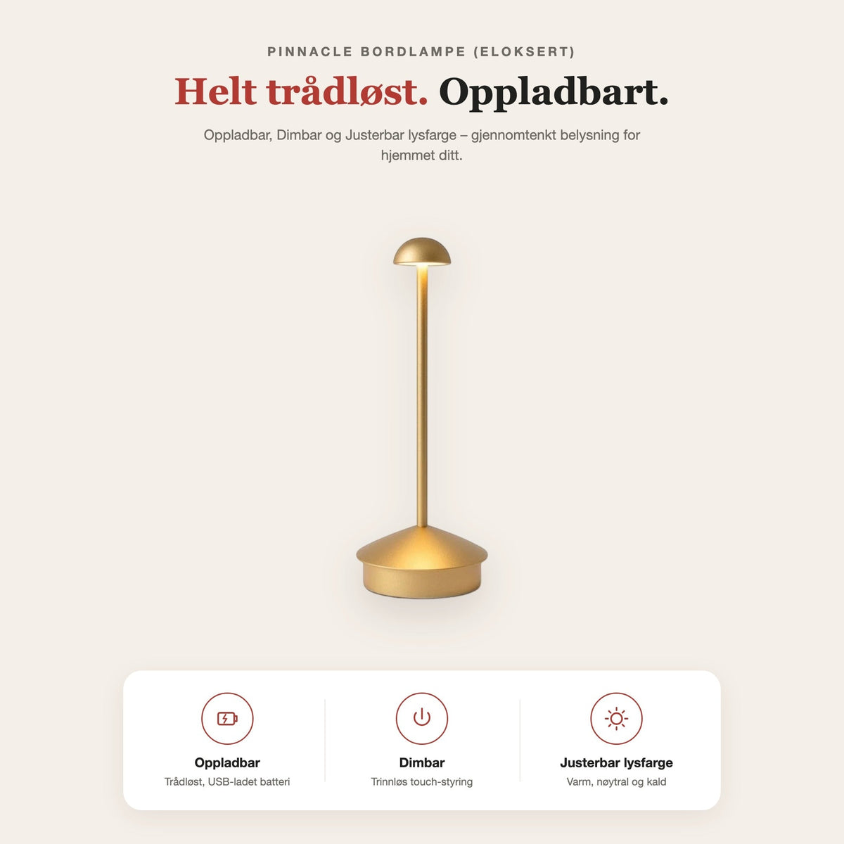 Pinnacle bordlampe (eloksert) – funksjoner og fordeler