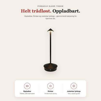Pinnacle slank touch-bordlampe (lakkert) – funksjoner og fordeler