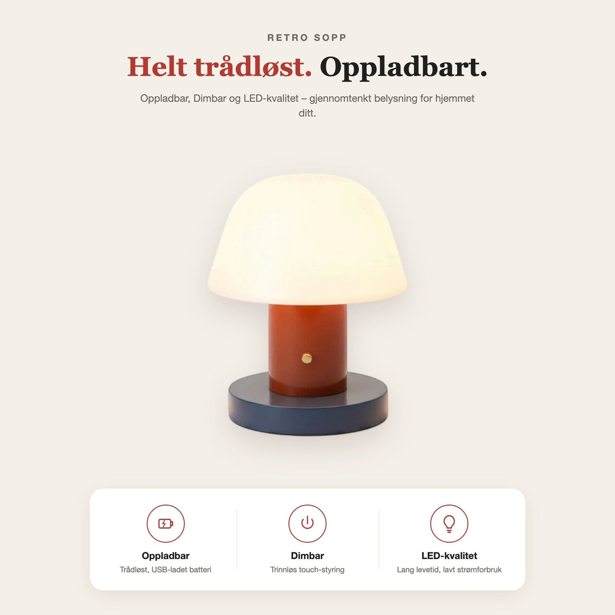 Retro Sopp-bordlampe i to-tone – funksjoner og fordeler