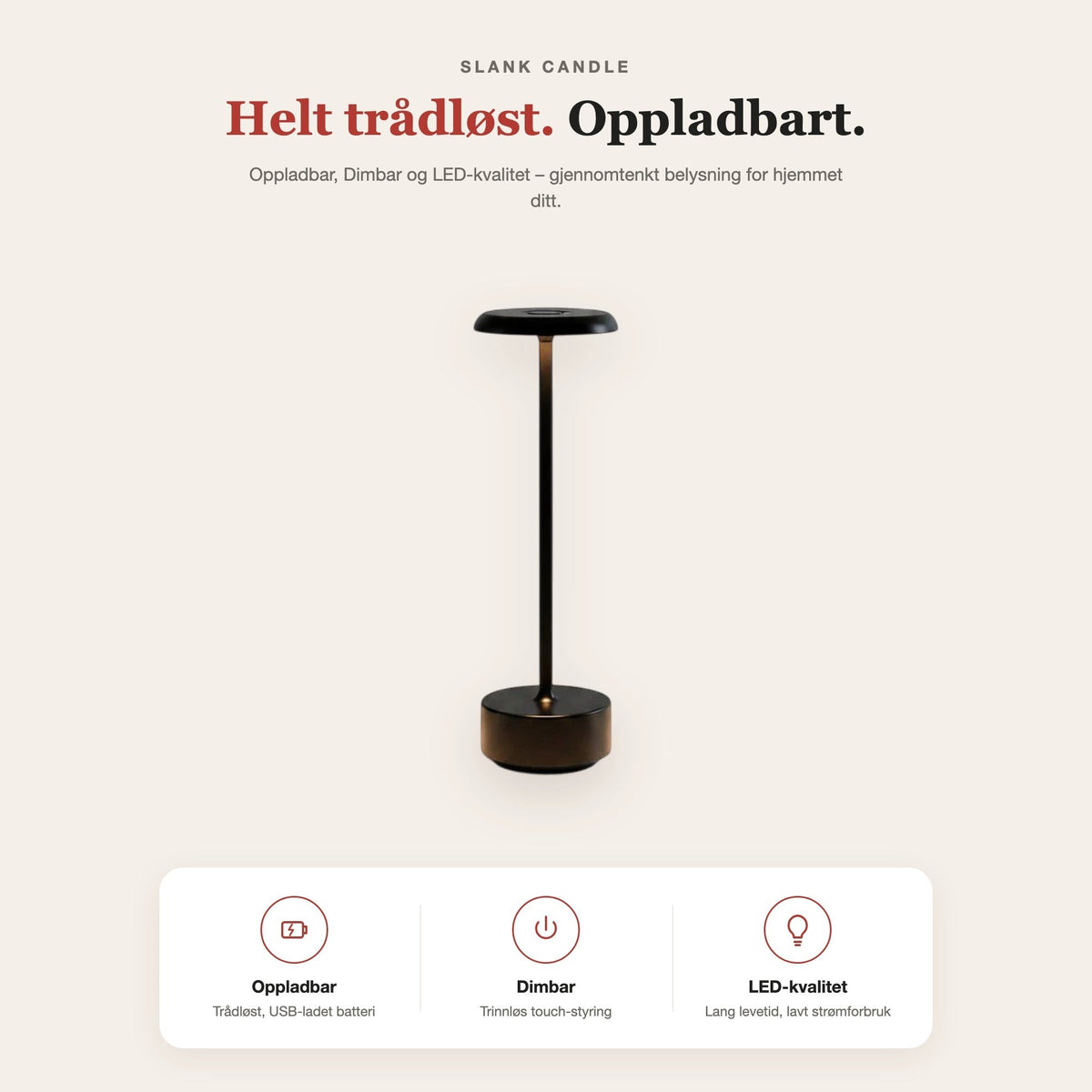 Slank candle-bordlampe i aluminium – funksjoner og fordeler