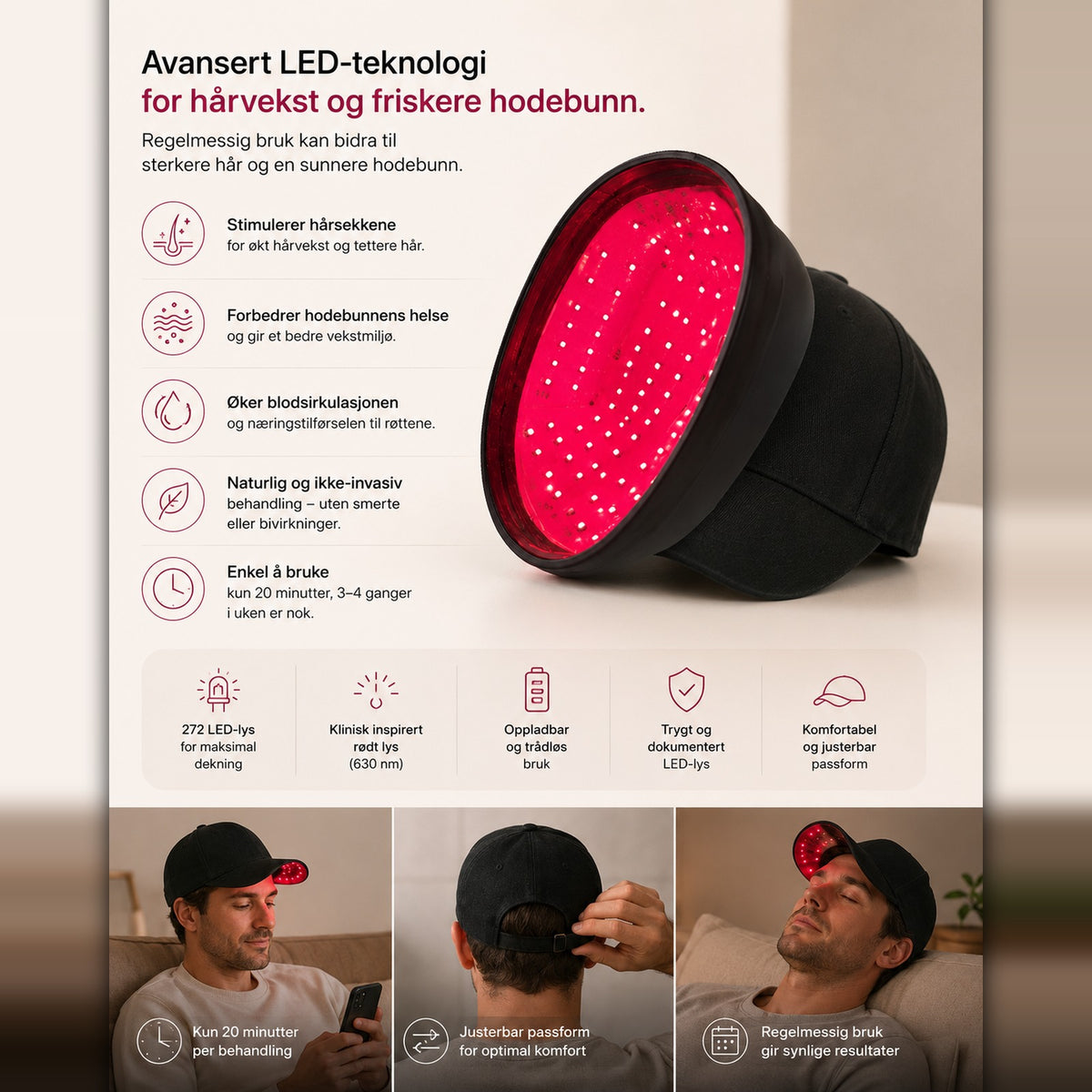 Rødlys terapi caps – Lysterapi for hodet – Red light r8W