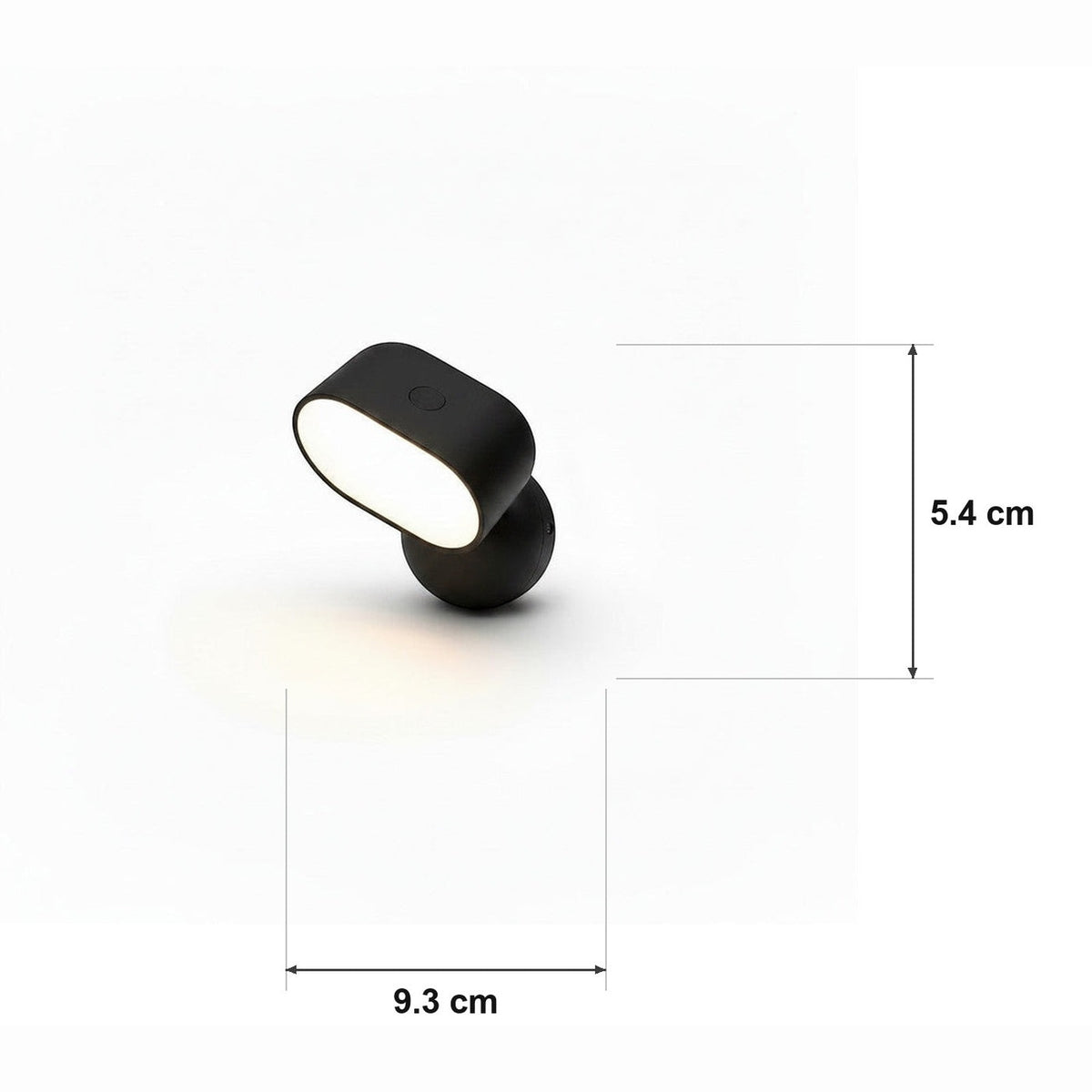 Veggspot oval med RGB – fjernkontroll, 360° – målskisse Ø 9.3 cm × H 5.4 cm