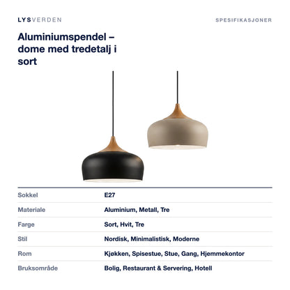 Aluminiumspendel – dome med tredetalj i sort – mål og spesifikasjoner