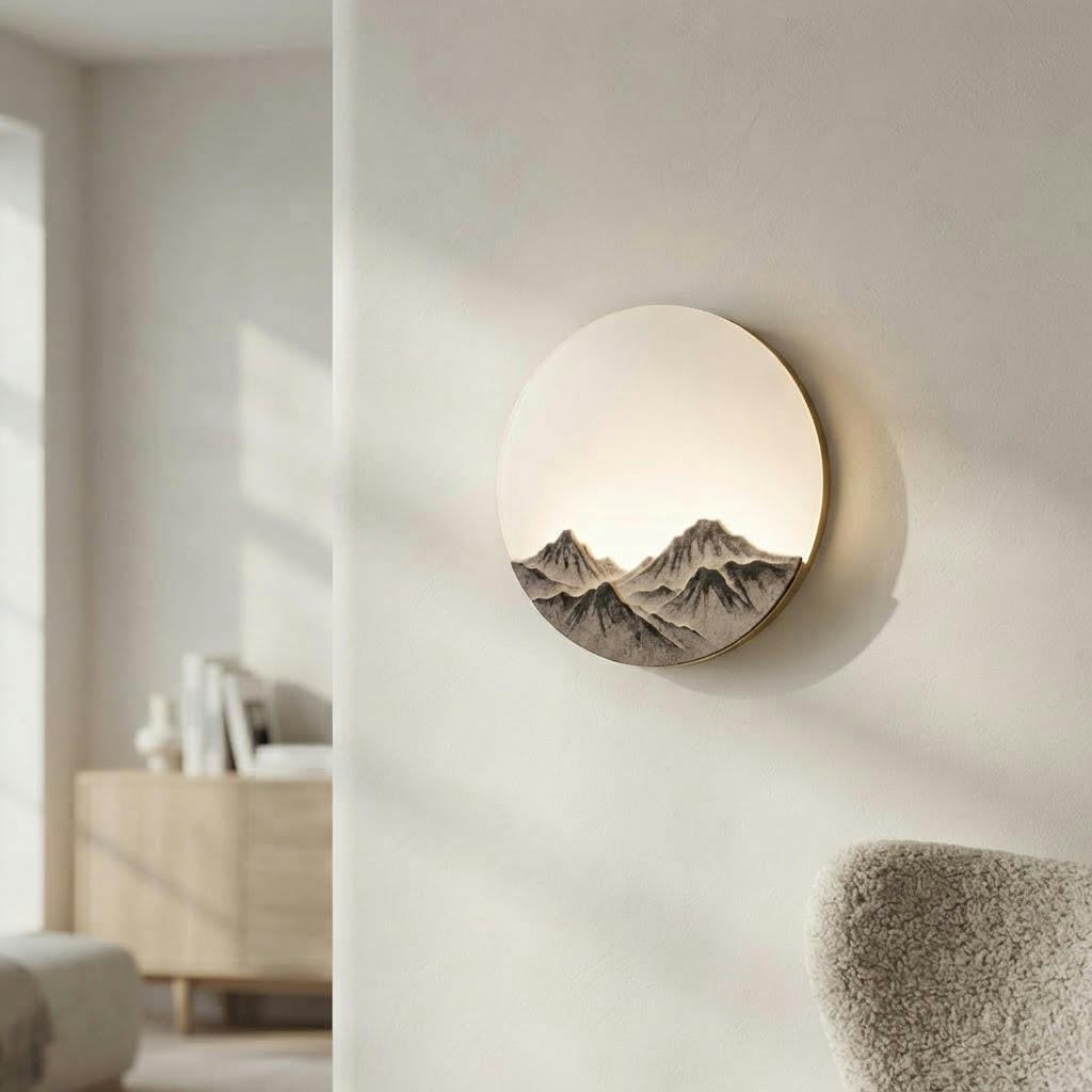 Fjell vegglampe – LED måne- og fjellrelieff – tent i skandinavisk hjem