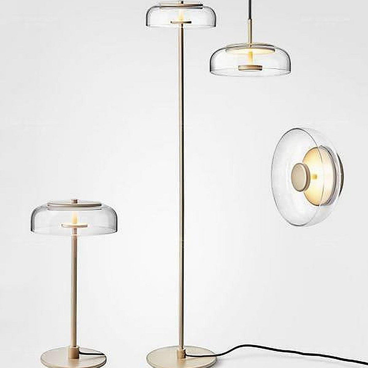 Glassdisk-lampe i gull – Lysverden