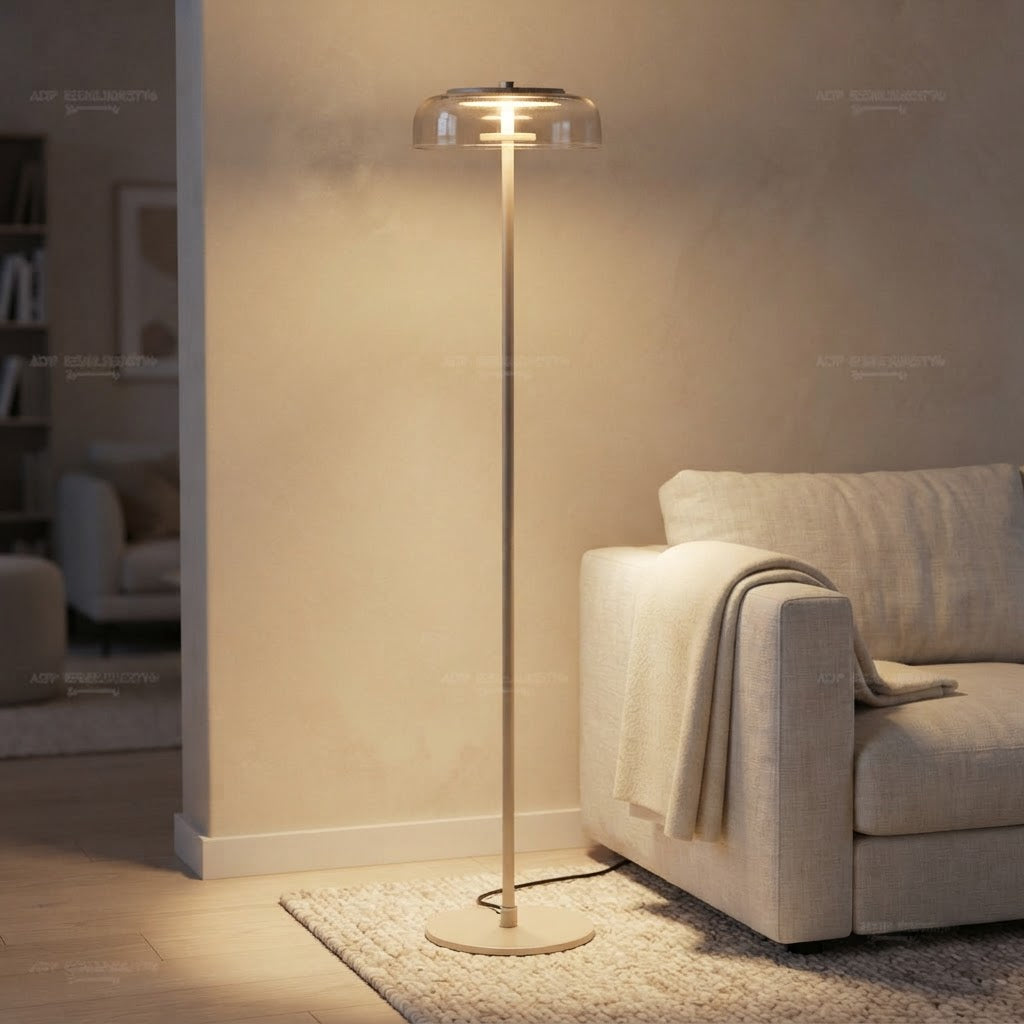 Glassdisk-lampe i gull – tent i stue