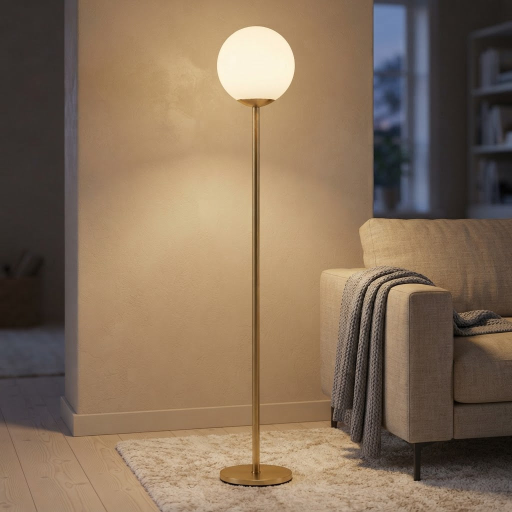 Gulvlampe med opalkule – tent i stue
