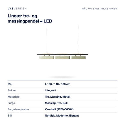 Lineær tre- og messingpendel – LED – mål og spesifikasjoner