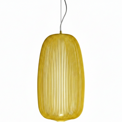 Metalltrådpendel – skulpturell burlampe – Gul