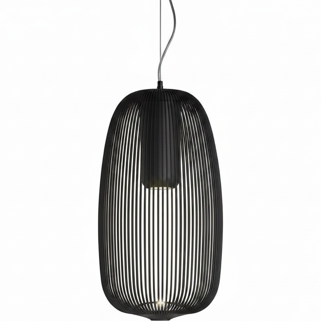 Metalltrådpendel – skulpturell burlampe – Sort