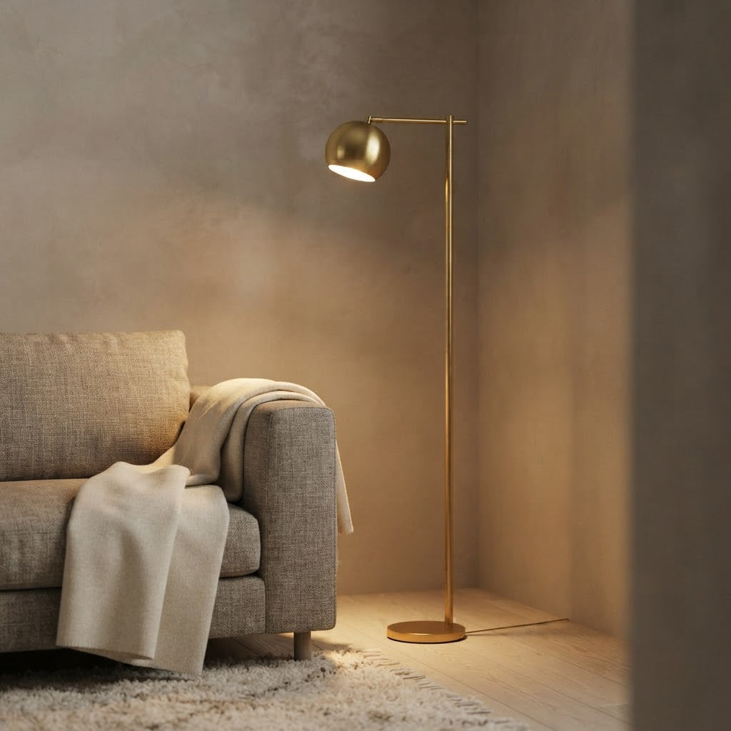 Minimal gulvlampe i gull – tent i stue