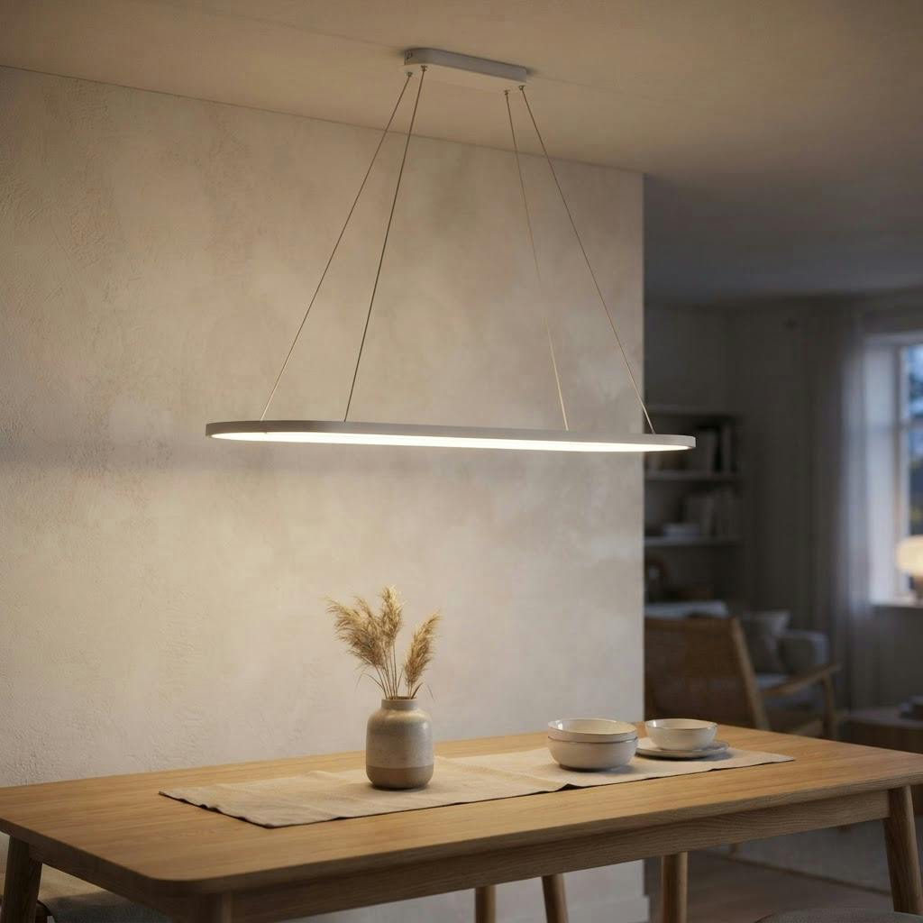 Oval LED pendellampe – lineær sløyfe – tent i skandinavisk hjem