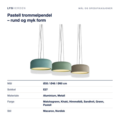 Pastell trommelpendel – rund og myk form – mål og spesifikasjoner