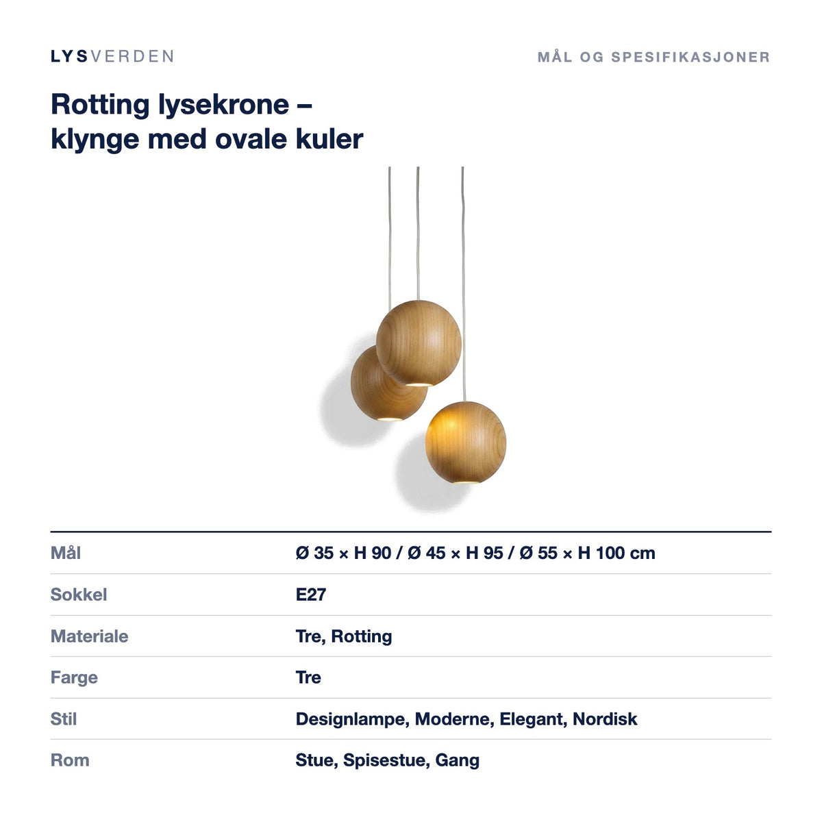 Rotting lysekrone – klynge med ovale kuler – mål og spesifikasjoner