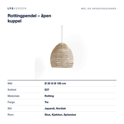 Rottingpendel – åpen kuppel – mål og spesifikasjoner