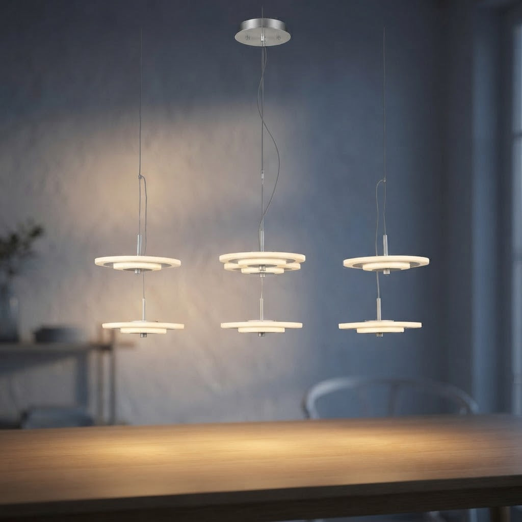 Rund LED pendellampe – flere lyshoder i krom – tent i skandinavisk hjem