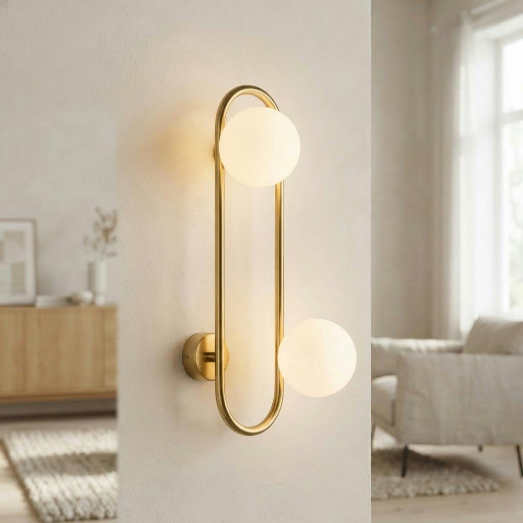 Vegglampe med glasskuler i ring – midt-century – tent i skandinavisk hjem