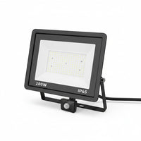 Lysverden 100W LED floodlight with PIR sensor, 4000K neutral white light, IP65 rated for outdoor use.