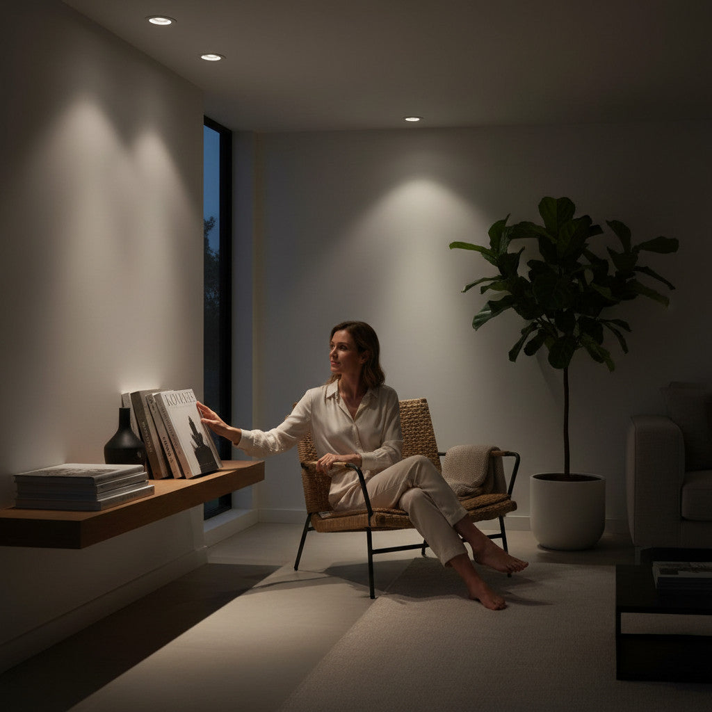 Lysverden hvit justerbar COB LED-innfeltspot med 30° vipp og 360° rotasjon, aluminiumshus.