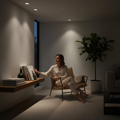 Lysverden white adjustable COB LED recessed spotlight with 30° tilt and 360° rotation, aluminum housing.