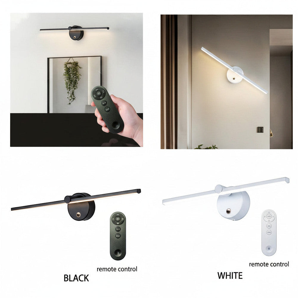 Lysverden 40cm adjustable linear wall lamp in black or white, with 330° rotation, touch control, remote, and 5200mAh battery.
