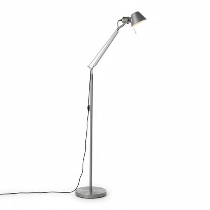 Lysverden adjustable silver aluminum floor lamp with a tilting head and articulated arm for focused task lighting.
