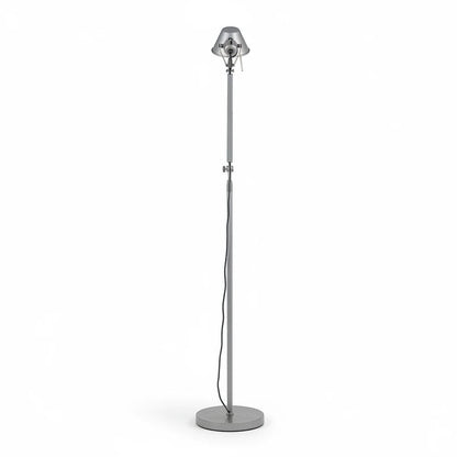 Lysverden adjustable silver aluminum floor lamp with a tilting head and round base for modern office or reading use.