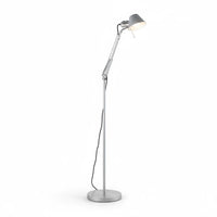 Lysverden adjustable silver aluminum floor lamp with a flexible arm and tilting head for focused LED task lighting.