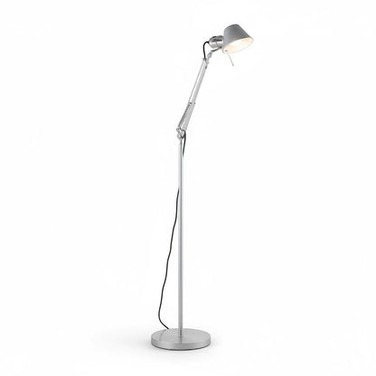 Lysverden adjustable silver aluminum floor lamp with a flexible arm and tilting head for focused LED task lighting.