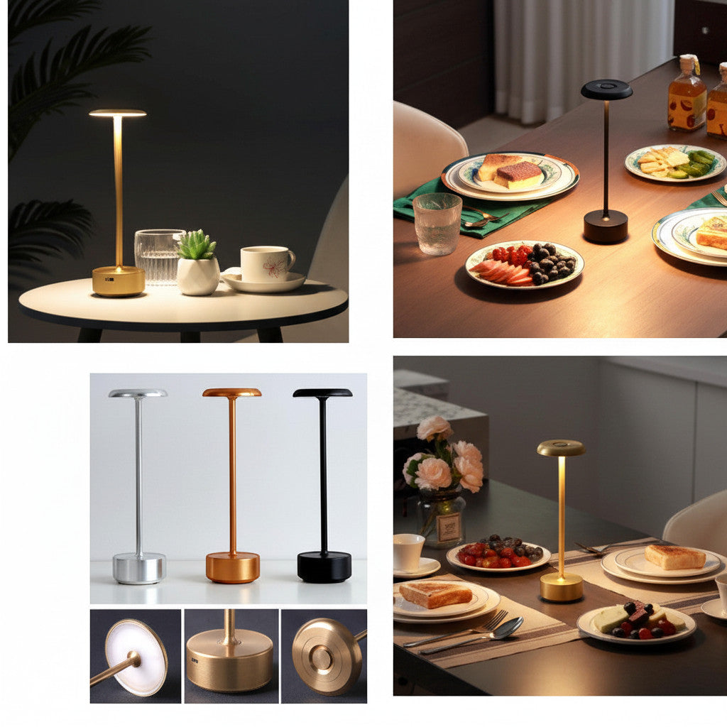 Lysverden minimalistisk aluminium bordlampe, trådløs, 2700K, 3-nivå dimming, touch control, USB-C charging.