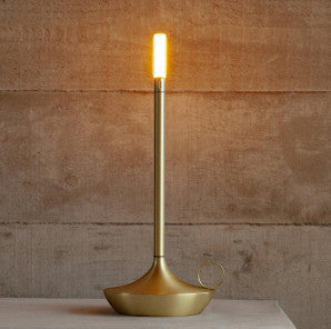 Lysverden cordless aluminum candle-shaped table lamp with touch dimming and warm 2700K light.