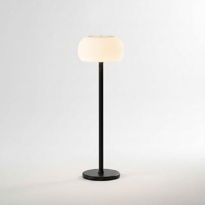 Lysverden Bell portable table lamp in black aluminum with frosted PMMA shade, touch control, dimmable, 3000K warm light, IP54 waterproof.