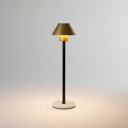 Lysverden cordless aluminum table lamp with bell-shaped shade, touch control, dimmable, 3000K warm light, 3600 mAh battery.