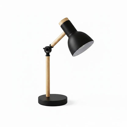 Lysverden black adjustable desk lamp with wood base and accents, metal shade, E27 socket.