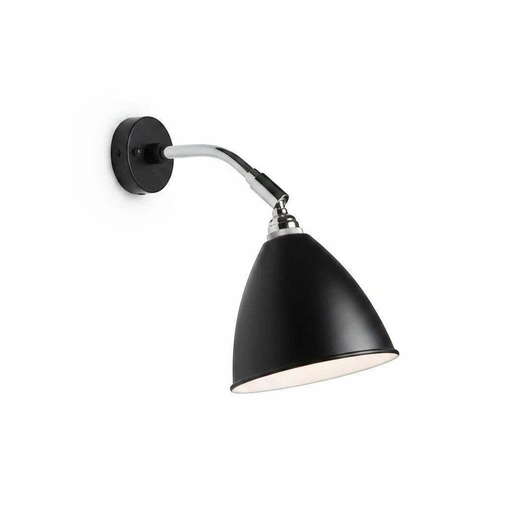 Lysverden black adjustable wall lamp with a flexible chrome arm and conical shade for modern reading light