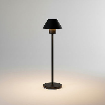 Lysverden black aluminum cordless table lamp with bell-shaped shade, touch control, and dimming. 3600 mAh battery.