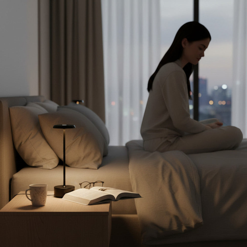 Lysverden minimalist black aluminum cordless table lamp with touch control and 3-level dimming, 2700K warm light.