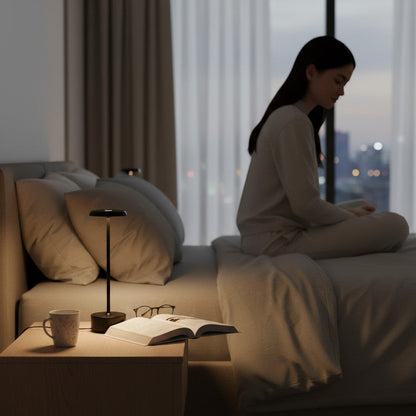 Lysverden minimalist black aluminum cordless table lamp with touch control and 3-level dimming, 2700K warm light.
