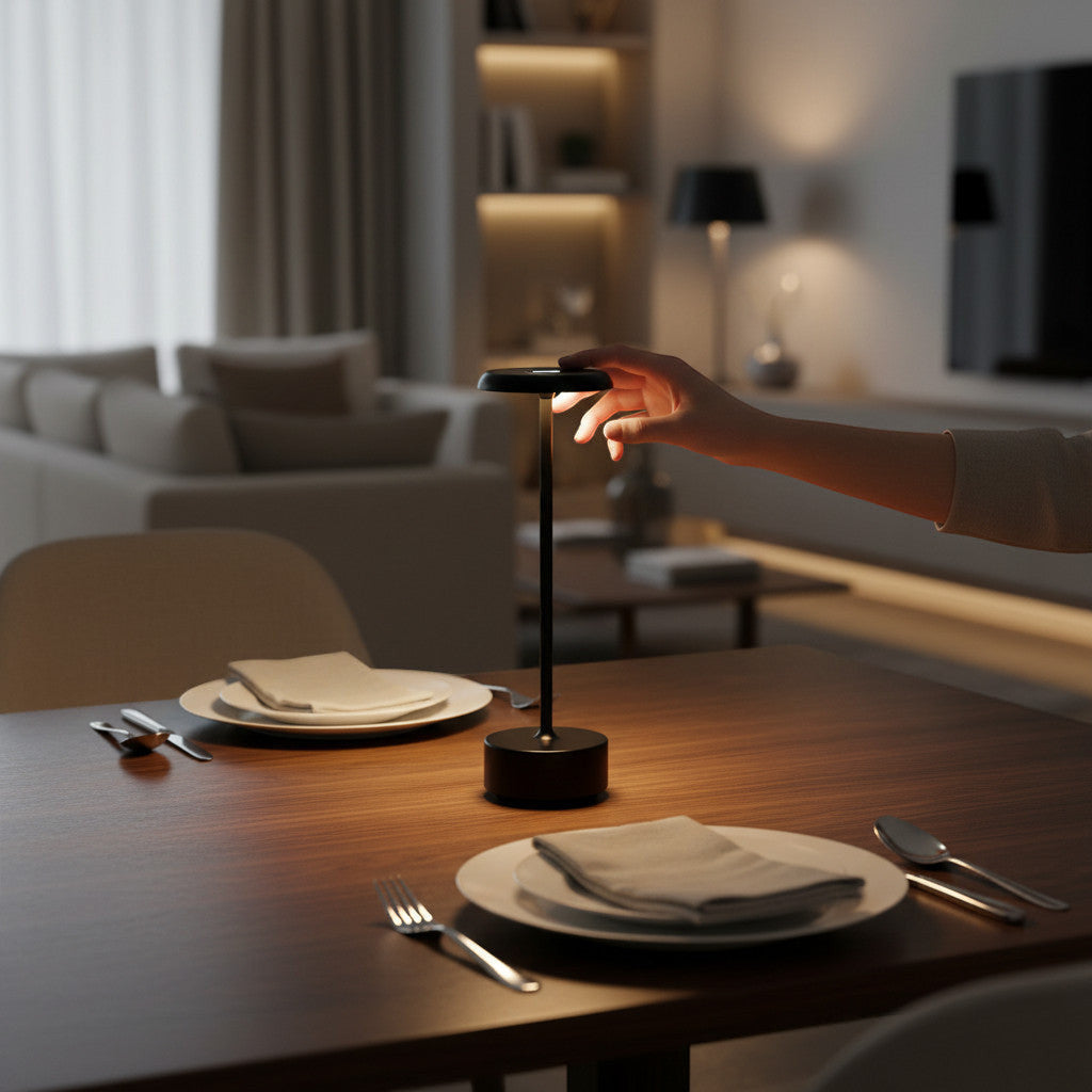 Lysverden black aluminum cordless table lamp with touch control and 3-level dimming, 2700K warm light.