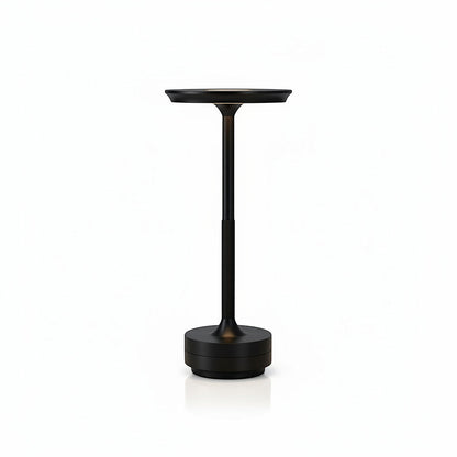 Lysverden cordless black aluminum desk lamp with flat disc top, touch control, and 3 color temperatures.