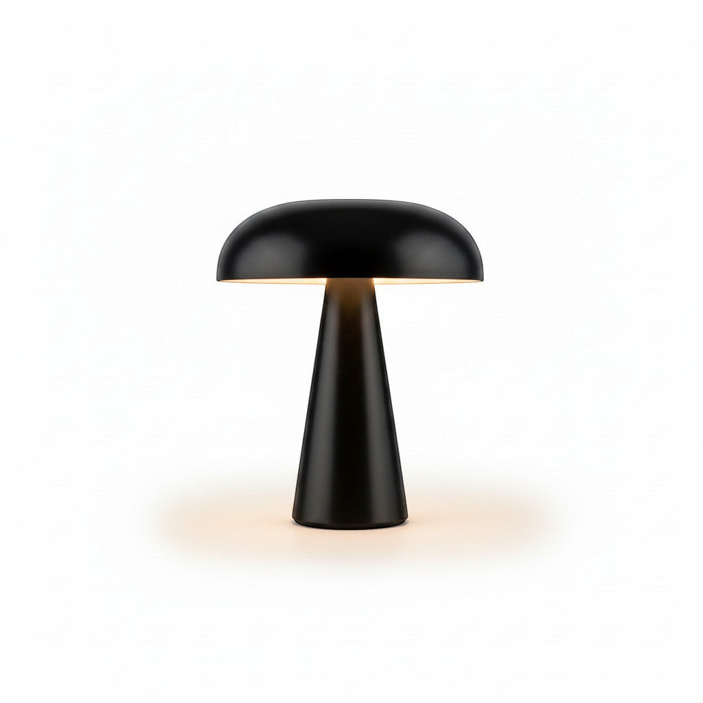 Lysverden black aluminum mushroom table lamp with dome shade, touch control, 4 color temperatures, and 3-level dimming.
