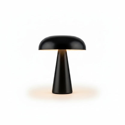 Lysverden black aluminum mushroom table lamp with dome shade, touch control, 4 color temperatures, and 3-level dimming.