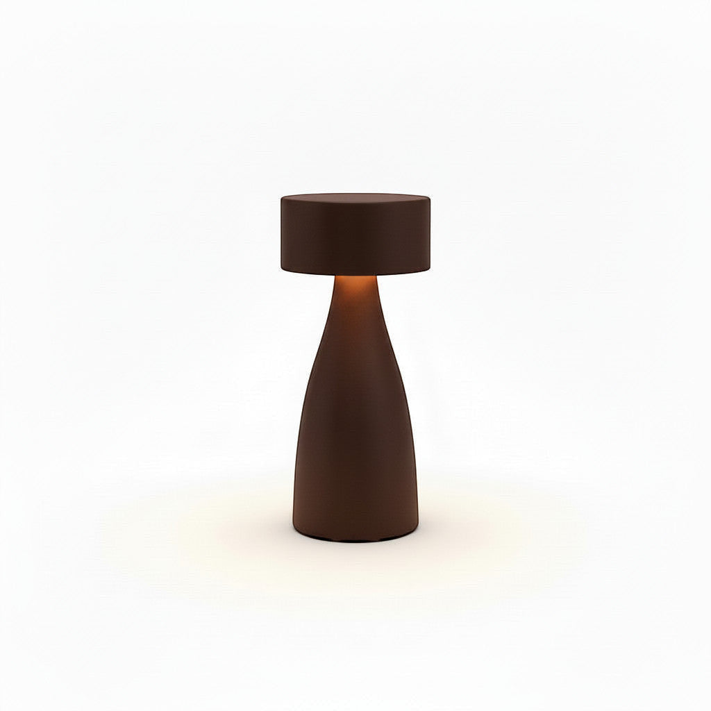 Lysverden black brushed aluminum disc-top flute table lamp with 4 color temperatures and 3-level dimming.