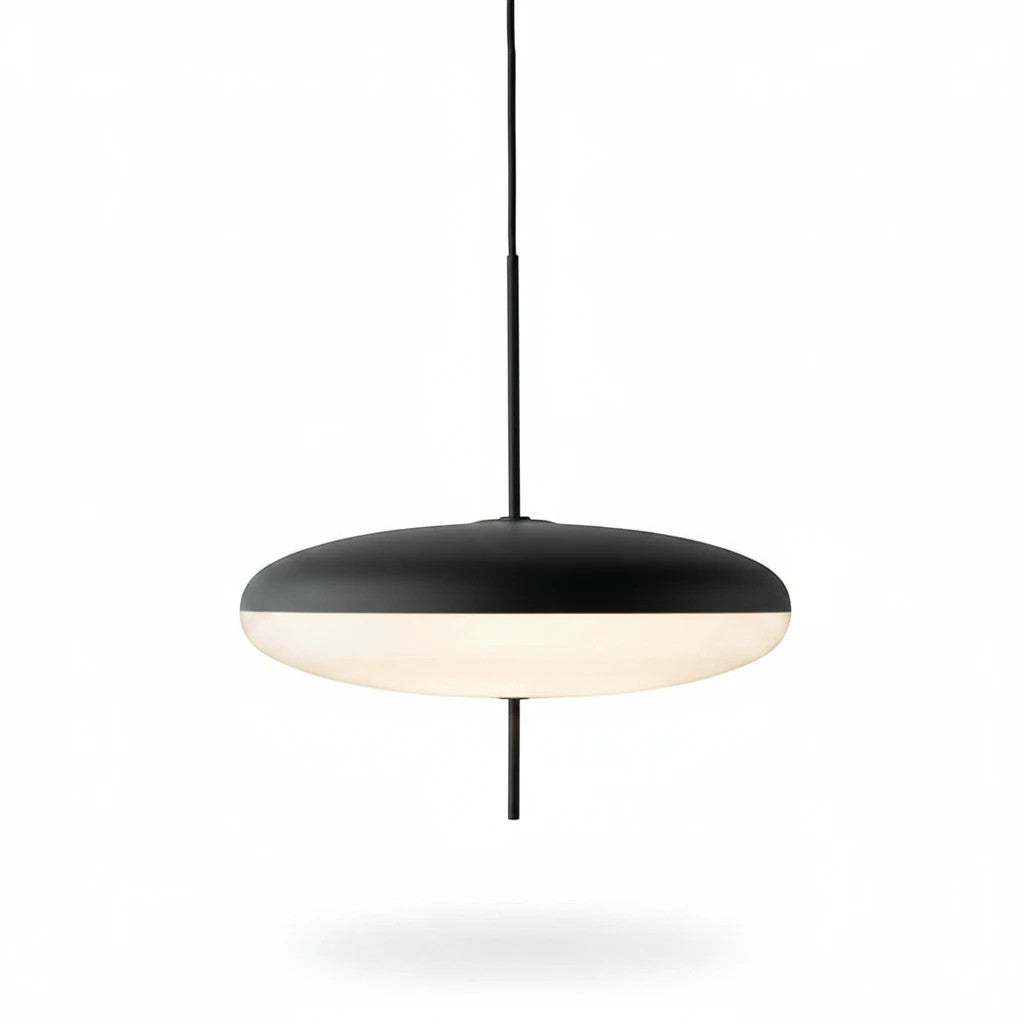Lysverden minimalistisk sort skålpendel med hvit akryldiffusor for mykt, blendfritt lys.