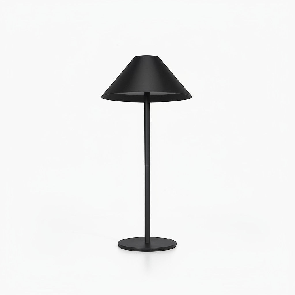 Lysverden cordless black ABS conical shade table lamp with metal base, touch control, dimmable, 3000K