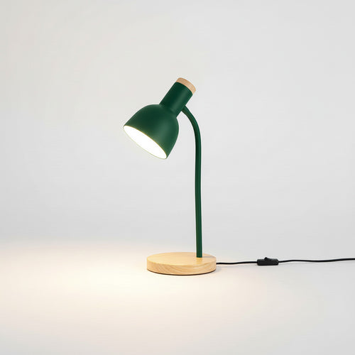 Lysverden black desk lamp with flexible arm and natural wood base, E27 socket, adjustable head.