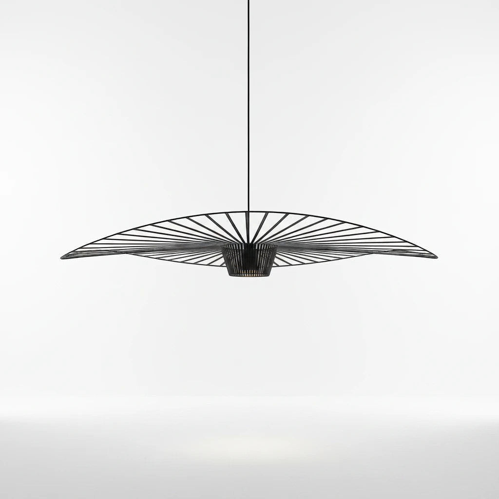 Lysverden large black flat disc pendant light with ribbed fiber design for modern boho interior lighting